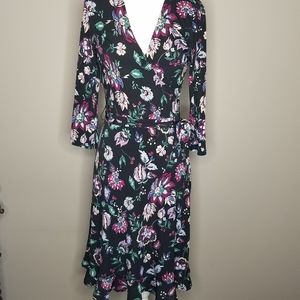 Leota Libby Faux Wrap Knit Dress floral XS extra small
